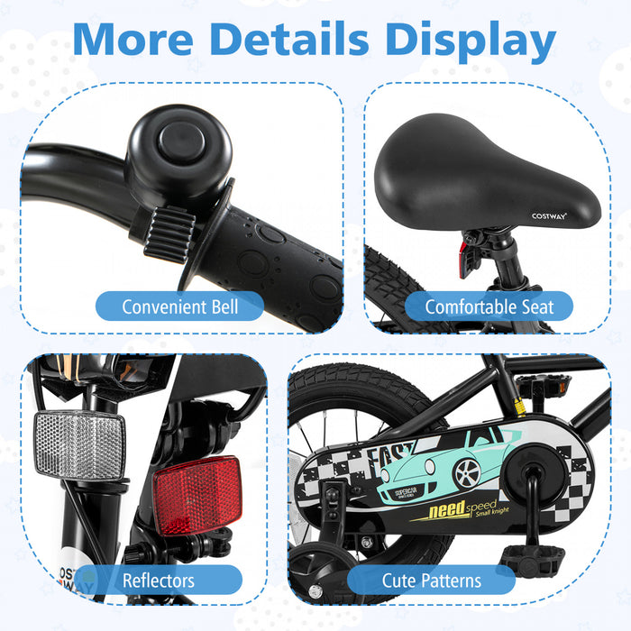 Costway 14\" Velo D'entrainement Pour Enfants Avec Roues D'entrainement Amovibles Pneumatiques Noir