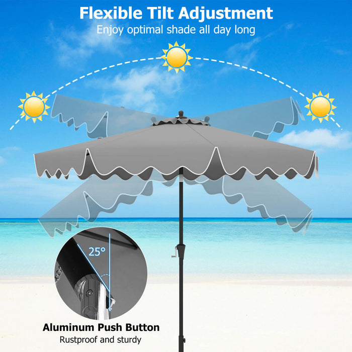 Costway Parasol de patio de 9 pieds a 2 niveaux, parasol de table de marche avec toile protectrice solaire gris
