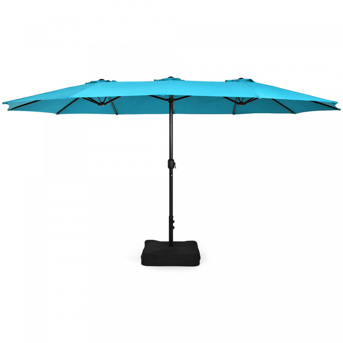 Costway Parasol double face 15FT a manivelle avec base pour marche exterieur Turquoise