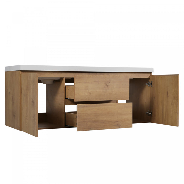 Ethan meuble de salle de bain double vasque 59,3 pouces avec rangement a fermeture douce, bois