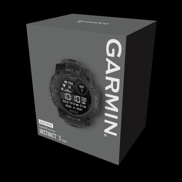 Garmin Instinct 3 50mm - Solar Tactical, Black, Gps, Led Flashlight, Mil-std-810, Unlimited Battery
