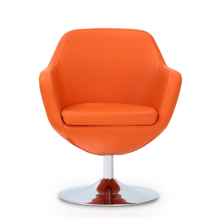 Fauteuil d’appoint pivotant Caisson de Manhattan Comfort en chrome poli et en similicuir - orange