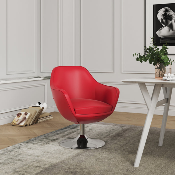 Fauteuil d’appoint pivotant Caisson de Manhattan Comfort en chrome poli et en similicuir - rouge