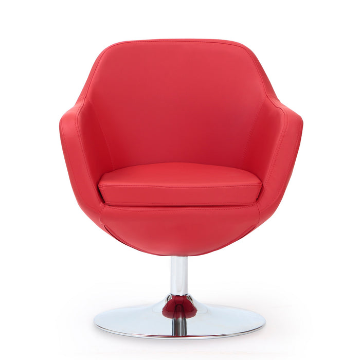 Fauteuil d’appoint pivotant Caisson de Manhattan Comfort en chrome poli et en similicuir - rouge