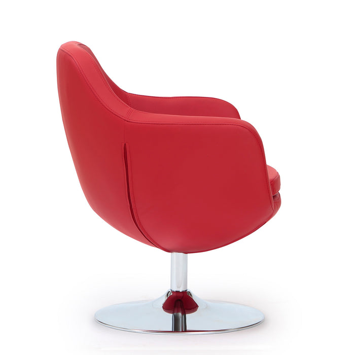 Fauteuil d’appoint pivotant Caisson de Manhattan Comfort en chrome poli et en similicuir - rouge
