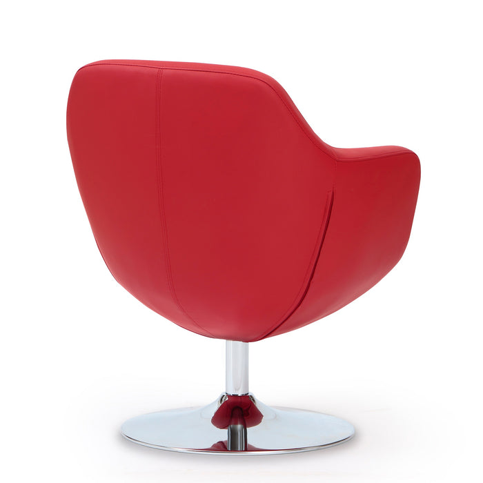 Fauteuil d’appoint pivotant Caisson de Manhattan Comfort en chrome poli et en similicuir - rouge