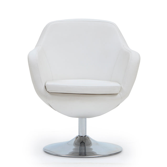 Fauteuil d’appoint pivotant Caisson de Manhattan Comfort en chrome poli et en similicuir - blanc