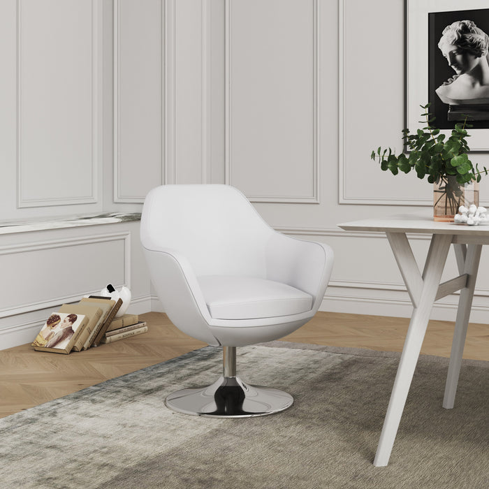 Fauteuil d’appoint pivotant Caisson de Manhattan Comfort en chrome poli et en similicuir - blanc
