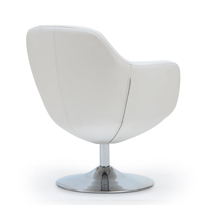 Fauteuil d’appoint pivotant Caisson de Manhattan Comfort en chrome poli et en similicuir - blanc