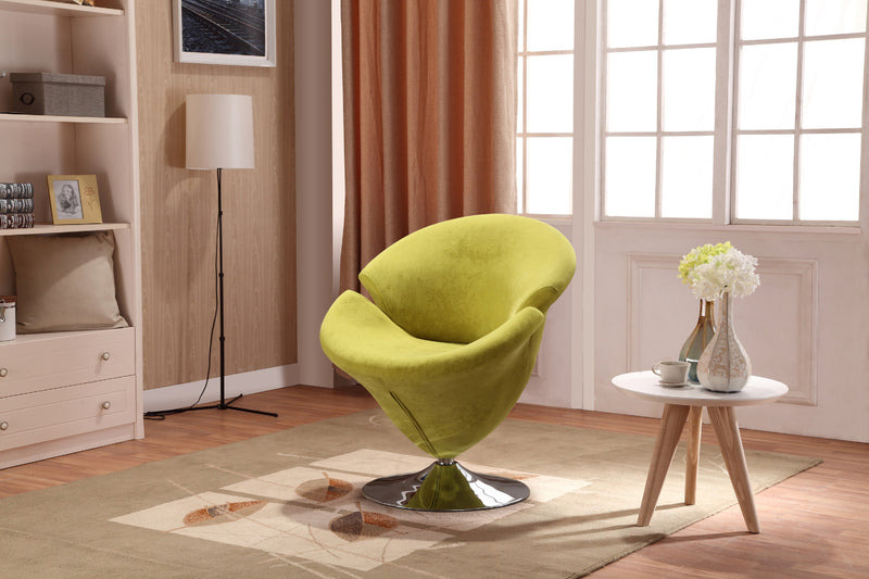 Fauteuil d’appoint pivotant Tulip de Manhattan Comfort en chrome poli et en velours - vert
