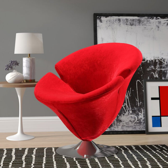 Fauteuil d’appoint pivotant Tulip de Manhattan Comfort en chrome poli et en velours - rouge
