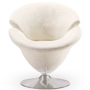 Chaise d’appoint pivotante Tulip de Manhattan Comfort en chrome poli et en velours - blanche