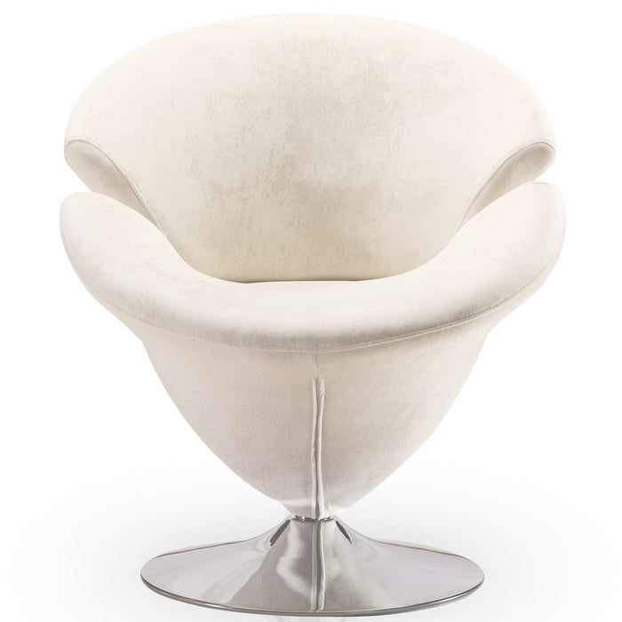 Chaise d’appoint pivotante Tulip de Manhattan Comfort en chrome poli et en velours - blanche