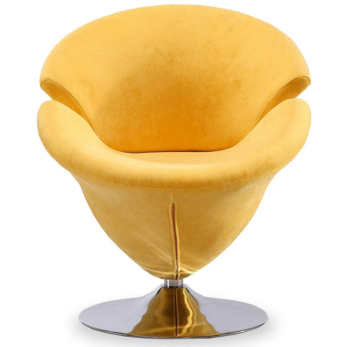 Fauteuil d’appoint pivotant Tulip de Manhattan Comfort en chrome poli et en velours -jaune