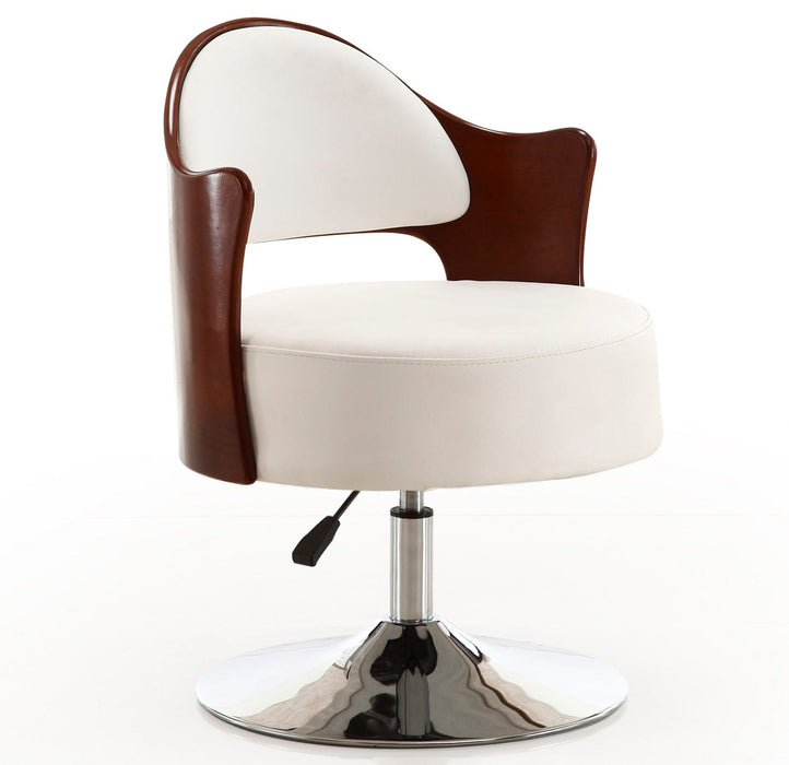 Fauteuil d’appoint pivotant Bopper de Manhattan Comfort à hauteur réglable en chrome poli et en similicuir - blanc