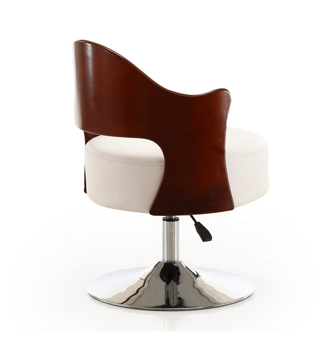 Fauteuil d’appoint pivotant Bopper de Manhattan Comfort à hauteur réglable en chrome poli et en similicuir - blanc