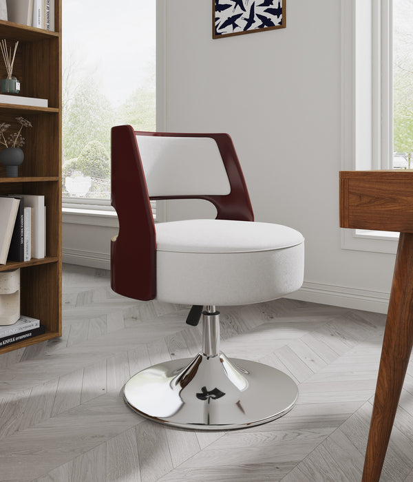 Chaise d’appoint pivotante Salon de Manhattan Comfort à hauteur réglable en chrome poli et en similicuir - blanche