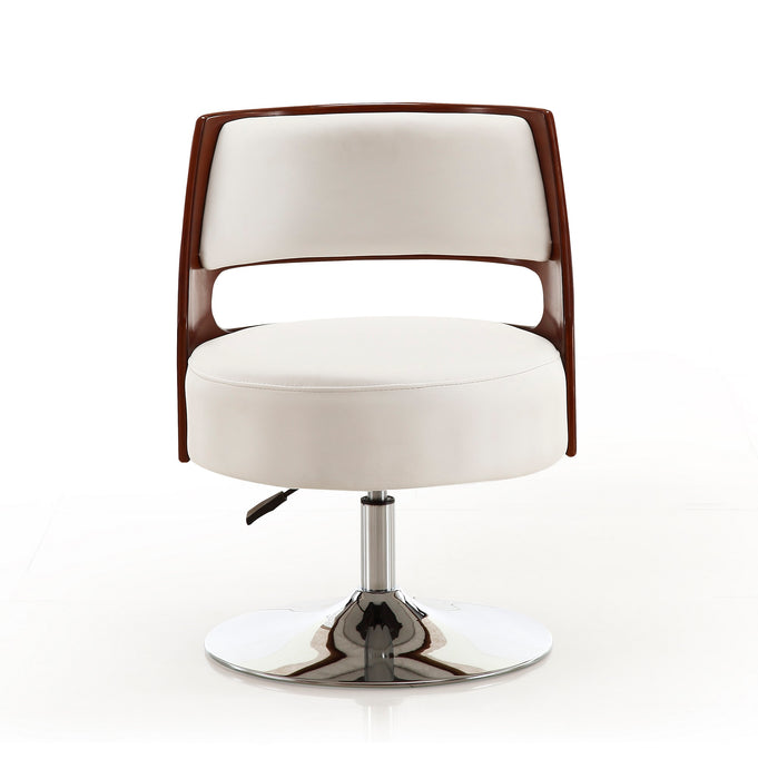 Chaise d’appoint pivotante Salon de Manhattan Comfort à hauteur réglable en chrome poli et en similicuir - blanche