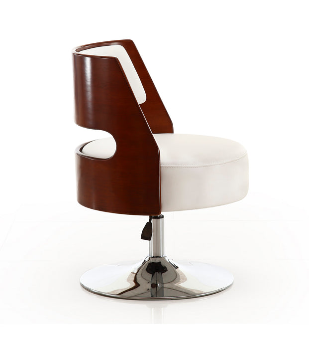 Chaise d’appoint pivotante Salon de Manhattan Comfort à hauteur réglable en chrome poli et en similicuir - blanche