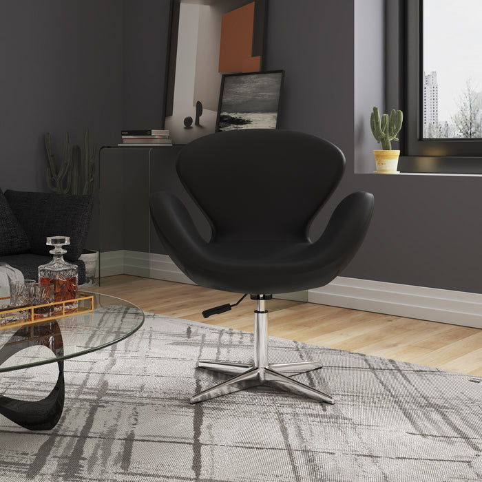 Chaise d’appoint pivotante réglable Raspberry de Manhattan Comfort en chrome poli et en similicuir - noire