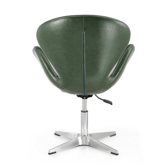 Chaise pivotante réglable Raspberry de Manhattan Comfort en chrome poli et en similicuir - vert forêt