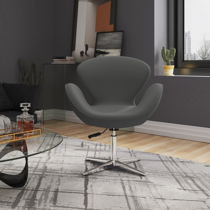 Chaise d’appoint pivotante réglable Raspberry de Manhattan Comfort en chrome poli et en mélange de laine - grise