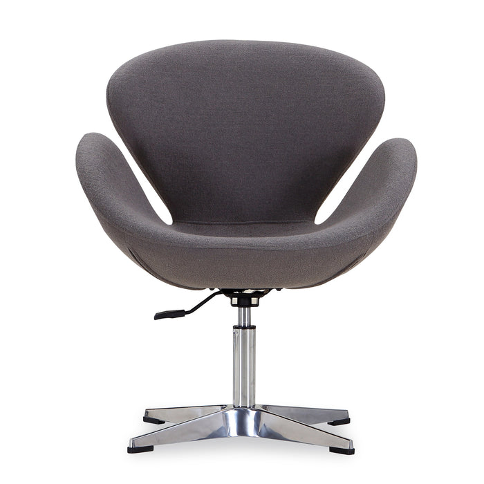 Chaise d’appoint pivotante réglable Raspberry de Manhattan Comfort en chrome poli et en mélange de laine - grise
