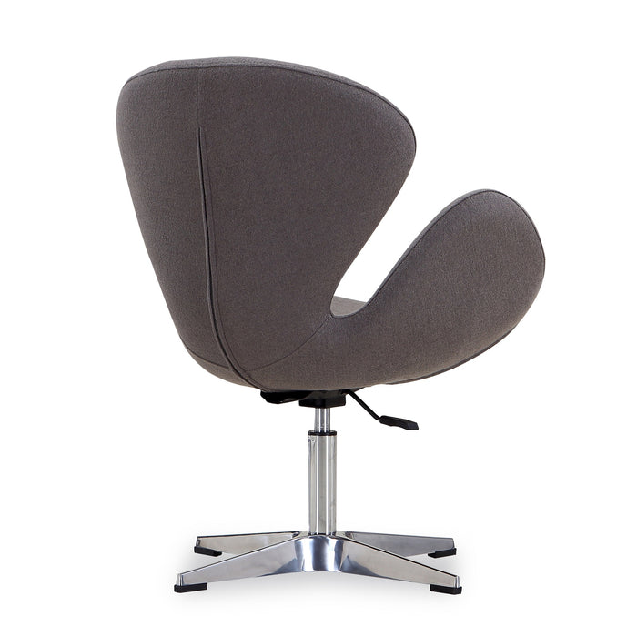 Chaise d’appoint pivotante réglable Raspberry de Manhattan Comfort en chrome poli et en mélange de laine - grise