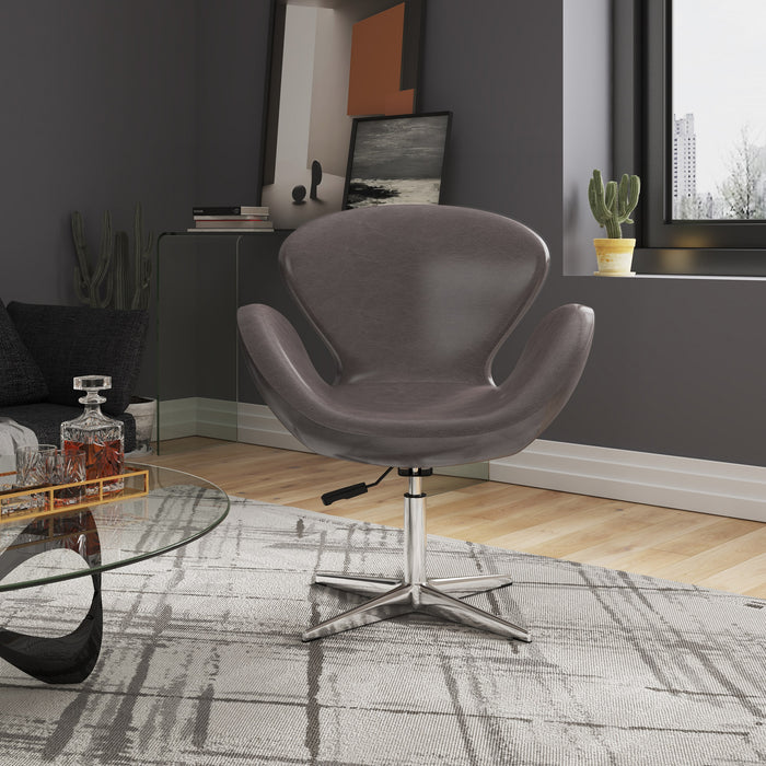 Chaise pivotante réglable Raspberry de Manhattan Comfort en chrome poli et en similicuir - galet