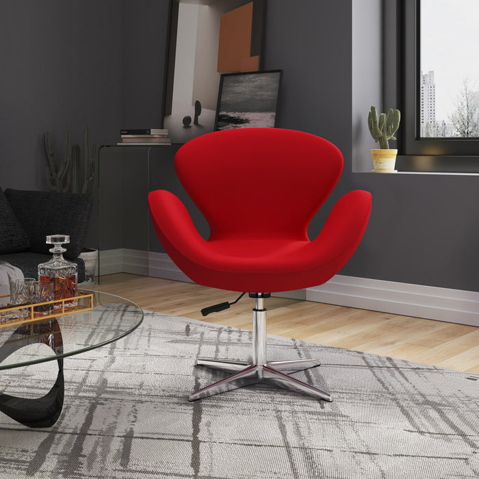 Chaise pivotante réglable Raspberry de Manhattan Comfort en chrome poli et en mélange de laine - rouge 