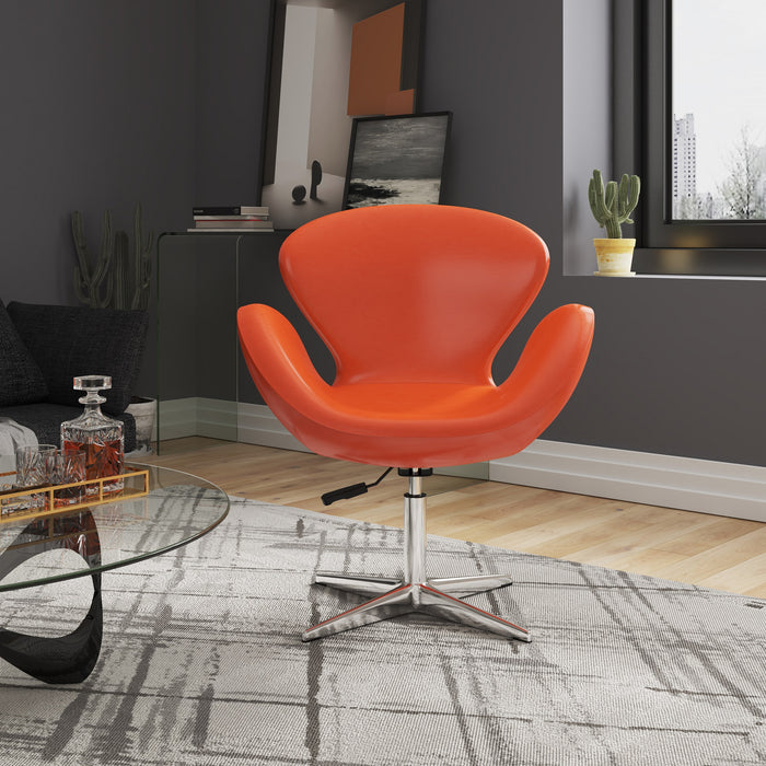 Chaise pivotante réglable Raspberry de Manhattan Comfort en chrome poli et en similicuir - tangerine