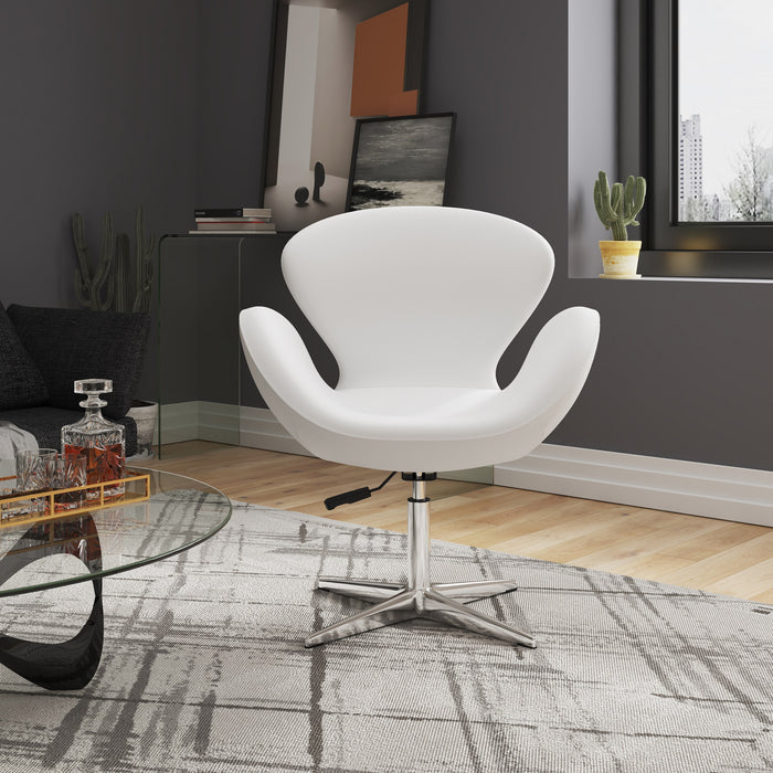 Chaise pivotante réglable Raspberry de Manhattan Comfort en chrome poli et en similicuir - blanche