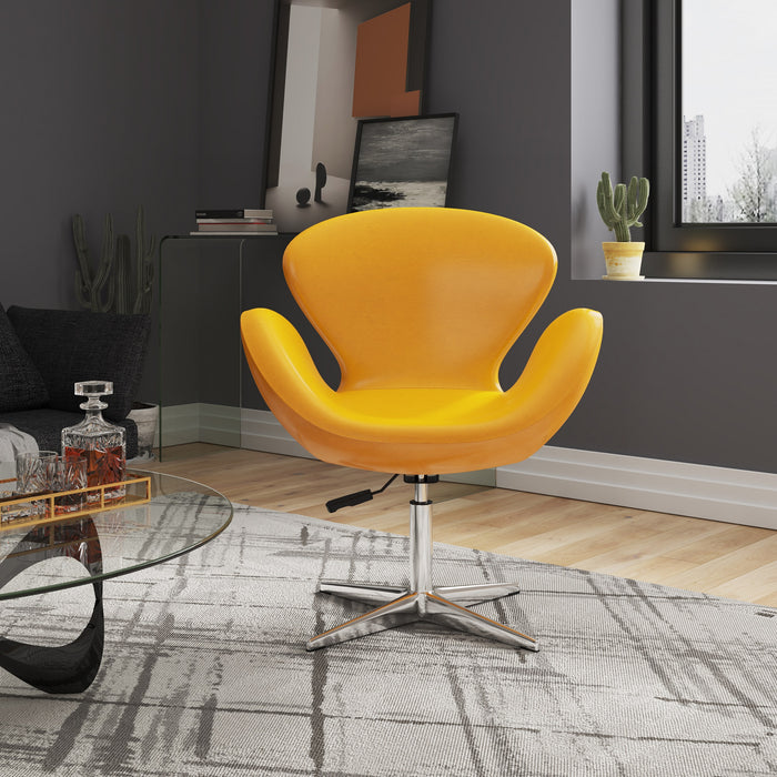 Chaise d’appoint pivotante réglable Raspberry de Manhattan Comfort en chrome poli et en similicuir - jaune