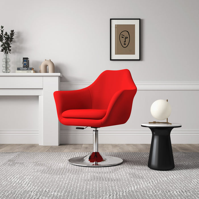 Chaise d’appoint pivotante Kinsey de Manhattan Comfort à hauteur réglable en chrome poli et en mélange de laine - rouge