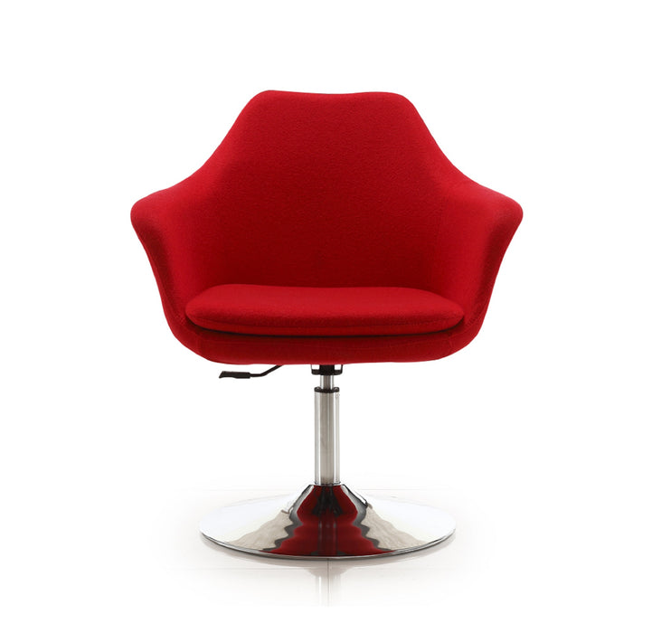 Chaise d’appoint pivotante Kinsey de Manhattan Comfort à hauteur réglable en chrome poli et en mélange de laine - rouge
