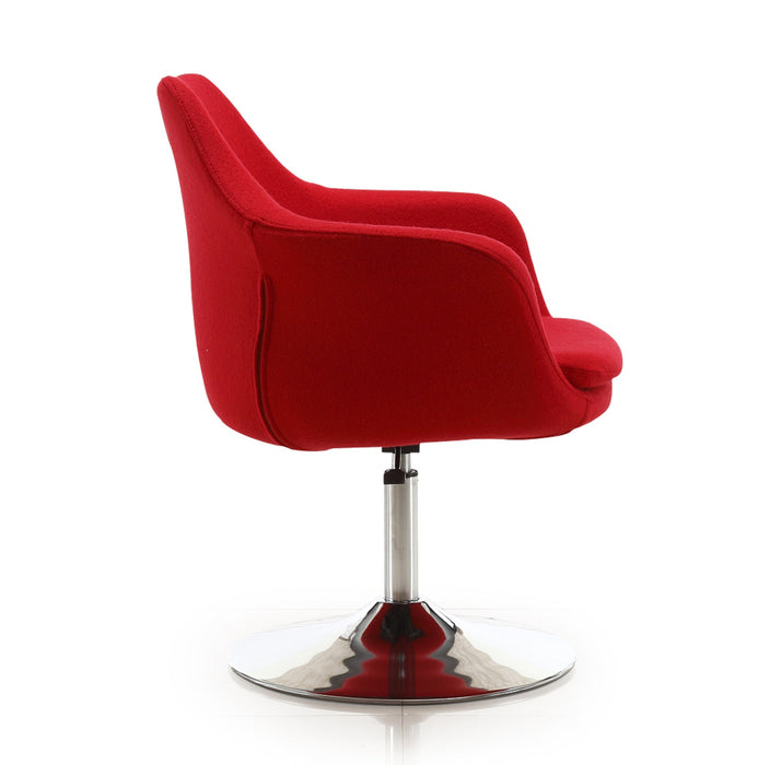 Chaise d’appoint pivotante Kinsey de Manhattan Comfort à hauteur réglable en chrome poli et en mélange de laine - rouge