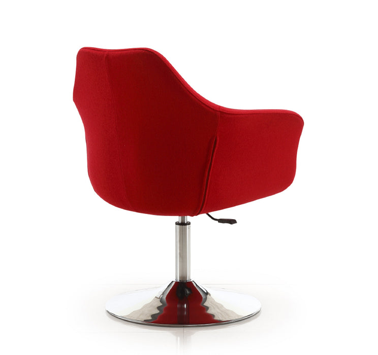 Chaise d’appoint pivotante Kinsey de Manhattan Comfort à hauteur réglable en chrome poli et en mélange de laine - rouge