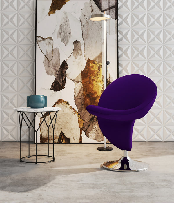 Fauteuil d’appoint pivotant Curl de Manhattan Comfort en chrome poli et en mélange de laine - violet