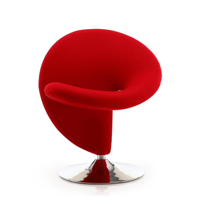 Fauteuil d’appoint pivotant Curl de Manhattan Comfort en chrome poli et en mélange de laine - rouge
