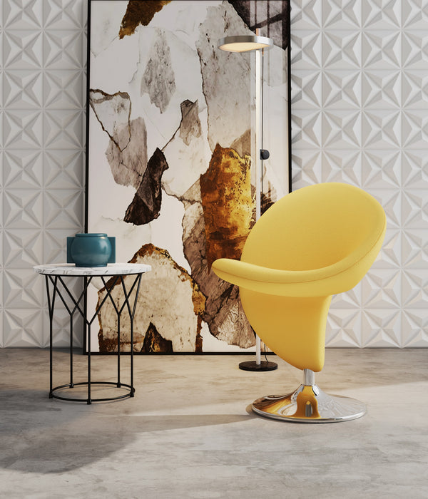 Fauteuil d’appoint pivotant Curl de Manhattan Comfort en chrome poli et en mélange de laine - jaune