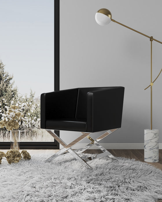 Fauteuil d’appoint de détente Hollywood de Manhattan Comfort en chrome poli et en similicuir - noir