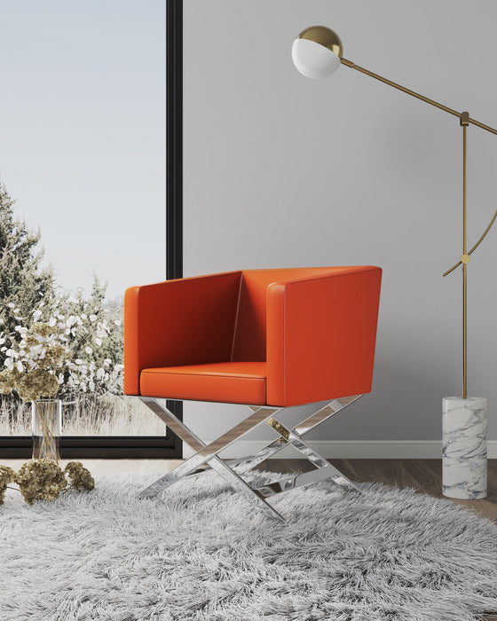 Fauteuil d’appoint de détente Hollywood de Manhattan Comfort en chrome poli et en similicuir - orange