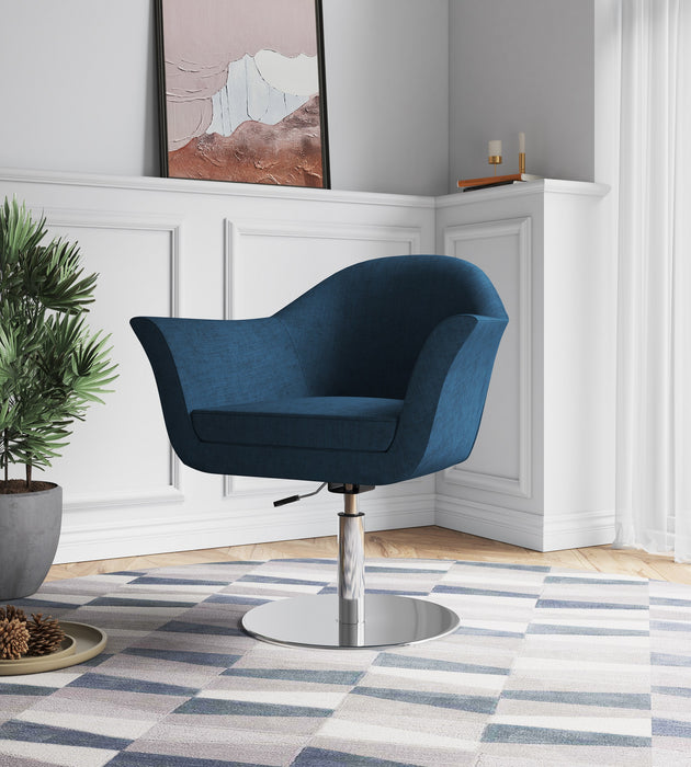Chaise d’appoint réglable pivotante Voyager de Manhattan Comfort en métal brossé et en tissu - bleu fumé