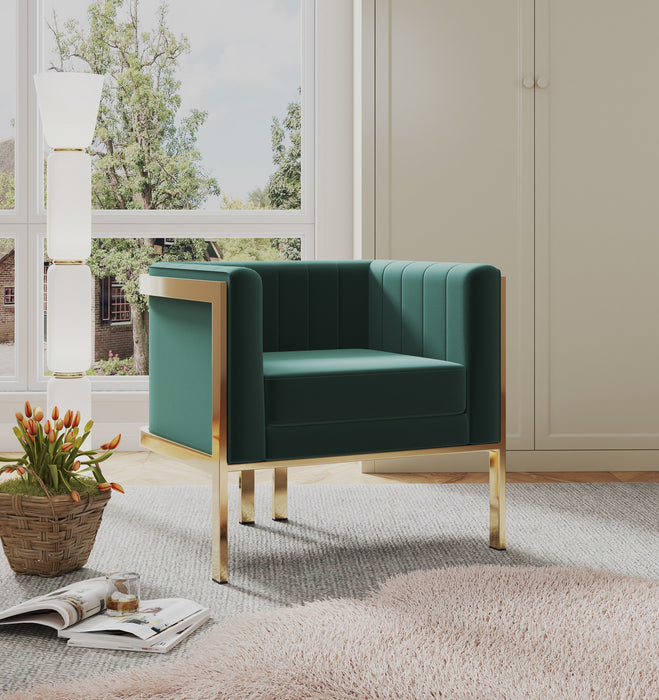 Fauteuil d’appoint Paramount de Manhattan Comfort en laiton poli et en velours - vert forêt