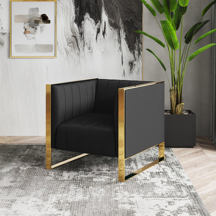 Fauteuil d’appoint Trillium de Manhattan Comfort en velours - noir sarcelle et doré