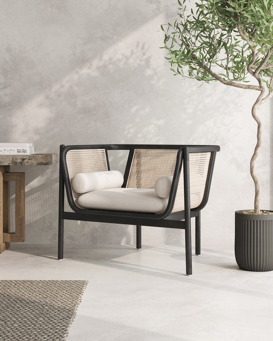 Fauteuil d’appoint Versailles de Manhattan Comfort - noir, canne naturel et crème
