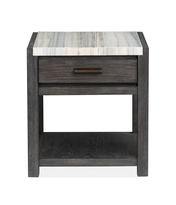 Table de bout Alders de 22 po avec dessus en marbre et rangement - noir Ravenwood