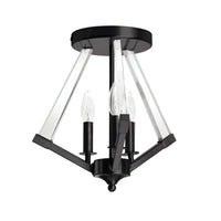 Plafonnier semi-affleuré Aalto de Dainolite en acrylique transparent, avec fini noir mat et 3 ampoules