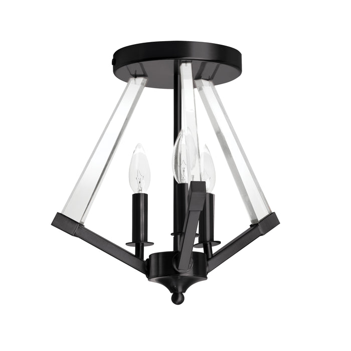 Plafonnier semi-affleuré Aalto de Dainolite en acrylique transparent, avec fini noir mat et 3 ampoules