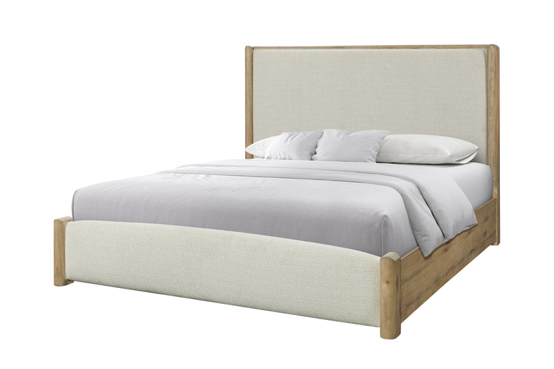 Lit à panneaux Austin avec tête et pied de lit en tissu, brun chêne naturel - format très grand lit